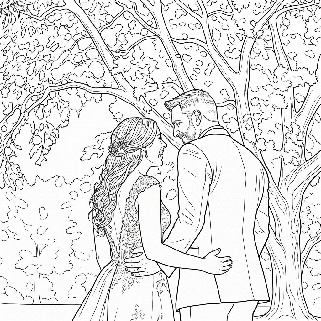 Under the oaks — printable coloring page